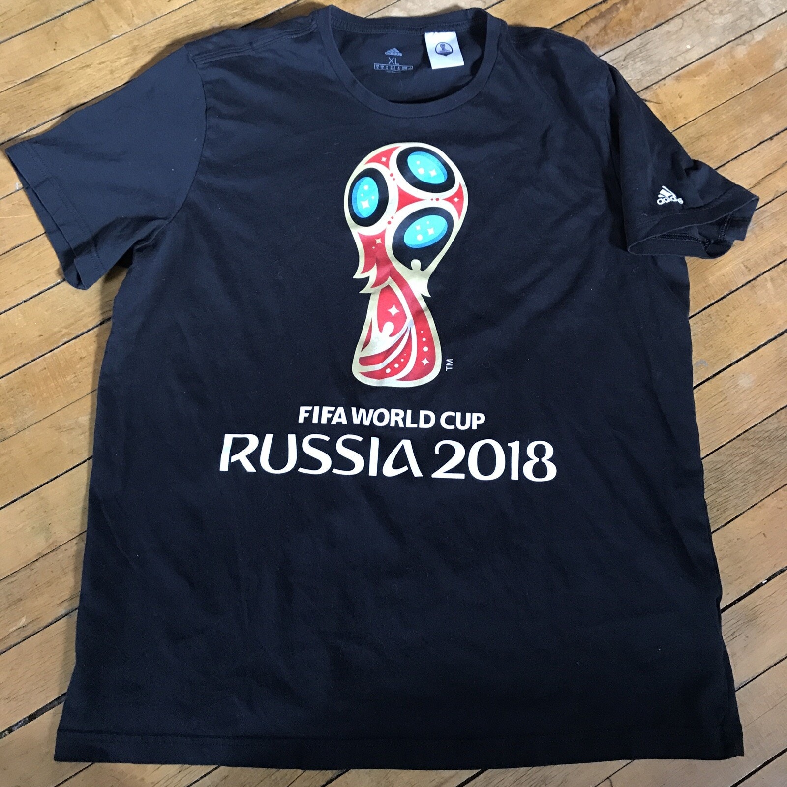 2018 Fifa World Cup Russia Officially Licensed Black T-Shirt Adidas Mens Xl Nwt